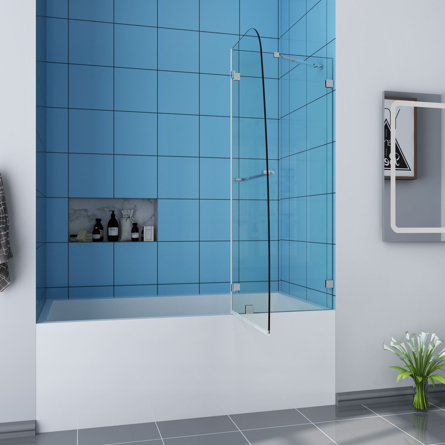 48W X 58H Frameless Pivot Bathtub Shower Door 516 Cle