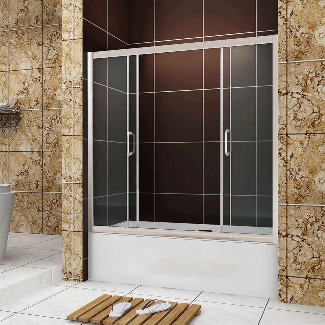 SUNNY SHOWER 5660 in. x 62 in. Sliding Bathtub Doors 1/4" Glass